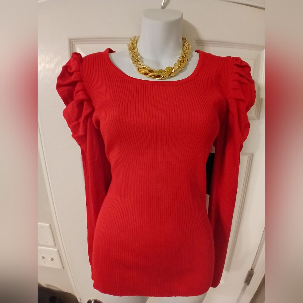 Red Puff Sleeve Sweater Size Large (8-12)